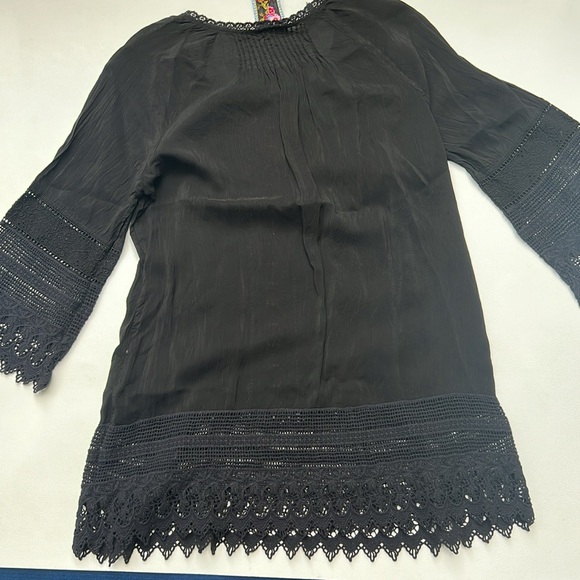 Johnny Was Top witchy dark fairy Eyelet‎ Lace Boho Peasant Tunic Blouse - Picture 7 of 9